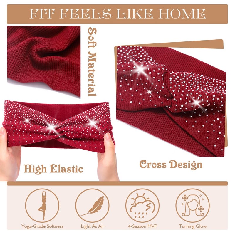 Urieo Rhinestones Headband Wide Glitter Headbands for Women - Image 3